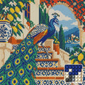 Thumbnail for Peacock on the Mosaic Stair, 30x30 cm timanttimaalaus – lopullisen kuvion esikatselu ja lähikuva pyöreistä timanteista