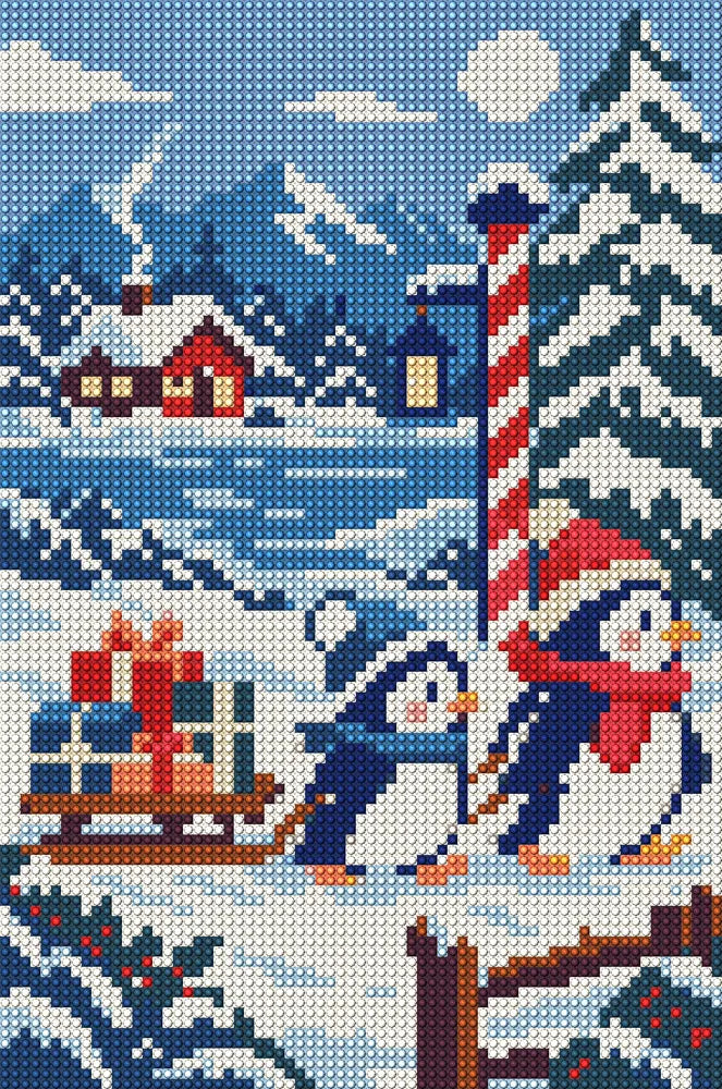 Penguin Parcel Patrol, 20x30 cm timanttimaalaus – koko kuvion esikatselu ilman lähikuvaa