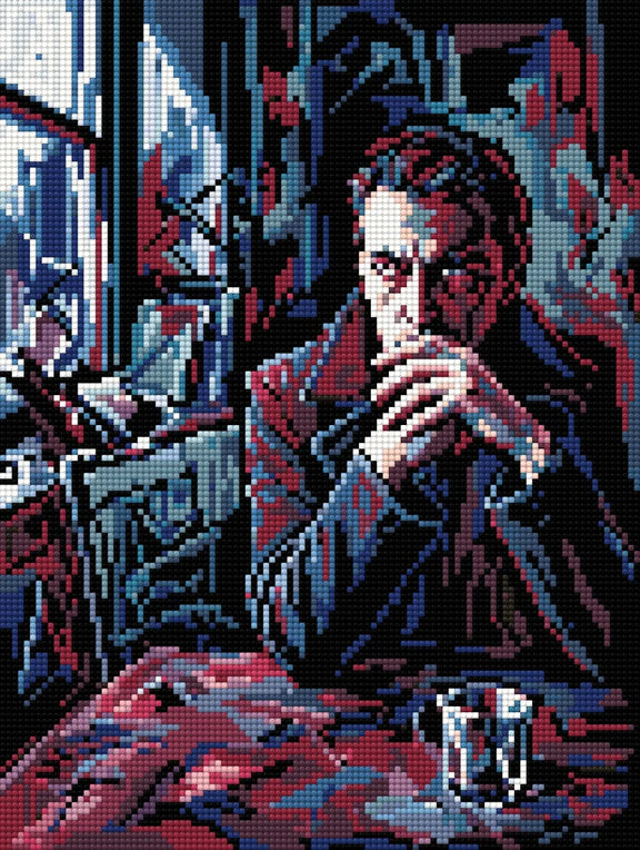 Pensive Man by Window, 30x40 cm timanttimaalaus – lopullisen kuvion esikatselu