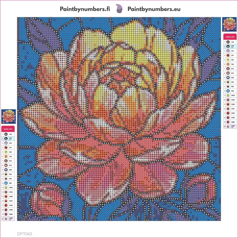 Peony Bud timanttimaalauksen liimapintainen canvas 30x30cm