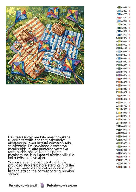 Värikartta ja ohjeet - Picnic Blankets and Kites 50x50cm
