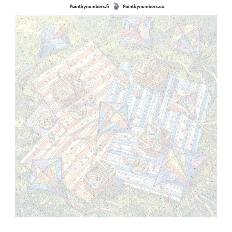 Numeroitu kangas - Picnic Blankets and Kites 50x50cm