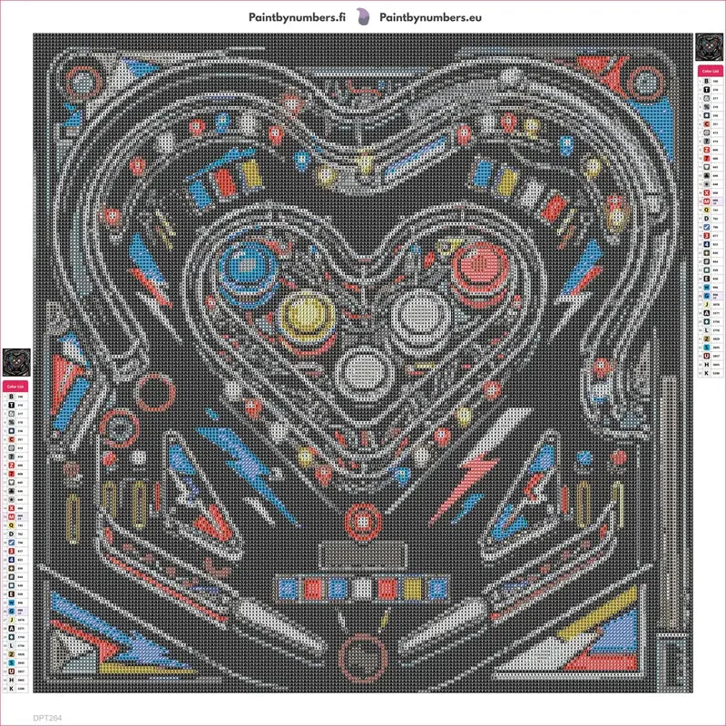 Pinball Heart timanttimaalauksen liimapintainen canvas 50x50cm