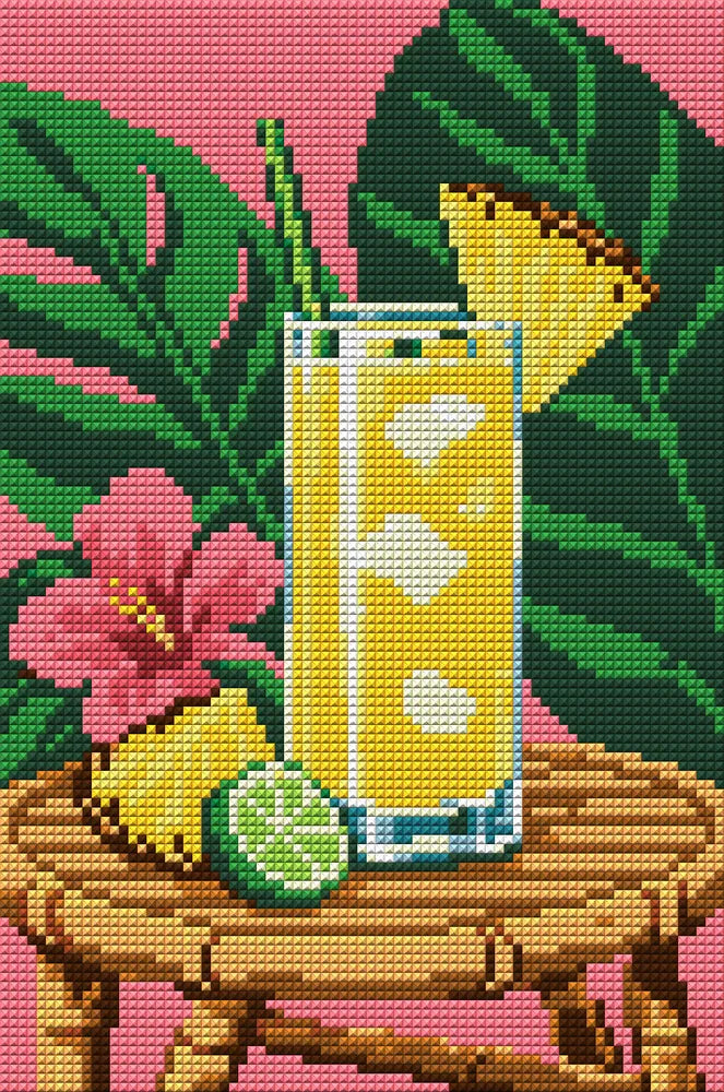 Pineapple Cooler under Broad Leaves, 20x30 cm timanttimaalaus – koko kuvion esikatselu ilman lähikuvaa