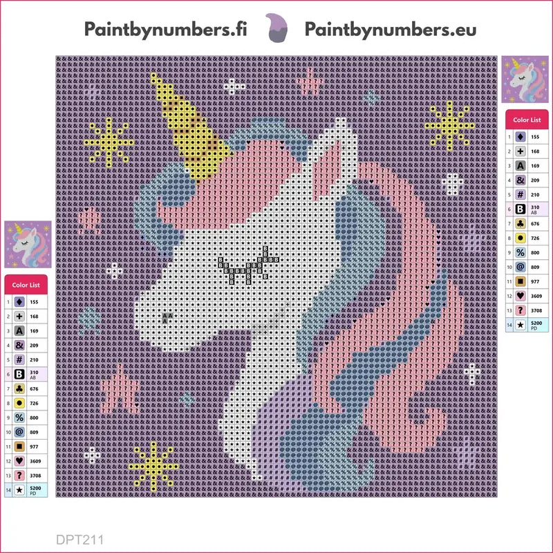 Pixel Unicorn timanttimaalauksen liimapintainen canvas 20x20cm