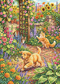 Thumbnail for Playful Puppy and Kittens in Garden, 50x70 cm timanttimaalaus – lopullisen kuvion esikatselu