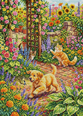 Thumbnail for Playful Puppy and Kittens in Garden, 50x70 cm timanttimaalaus – koko kuvion esikatselu ilman lähikuvaa