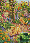 Thumbnail for Playful Puppy and Kittens in Garden, 50x70 cm timanttimaalaus – lopullisen kuvion esikatselu ja lähikuva neliönmuotoisista timanteista