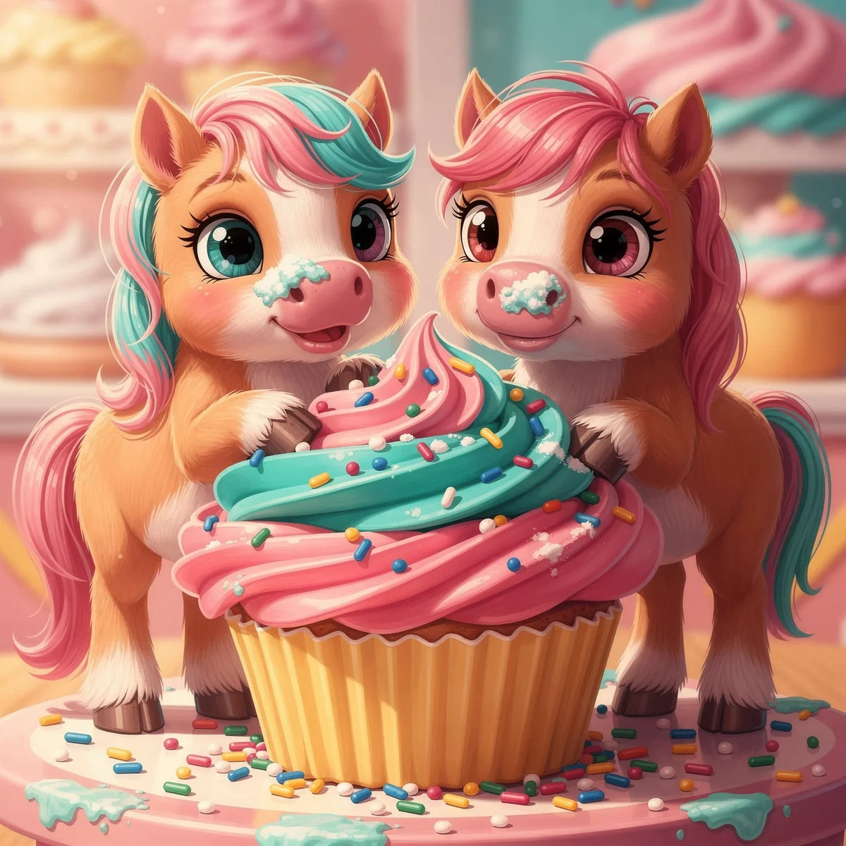 Timanttimaalaus Ponies with Cupcake