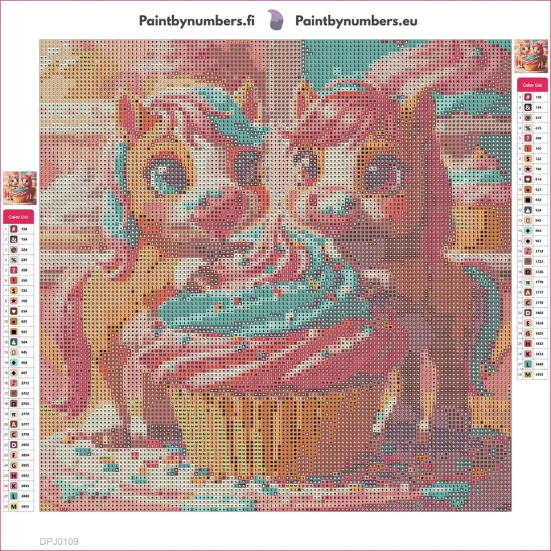 Ponies with Cupcake timanttimaalauksen liimapintainen canvas 30x30cm