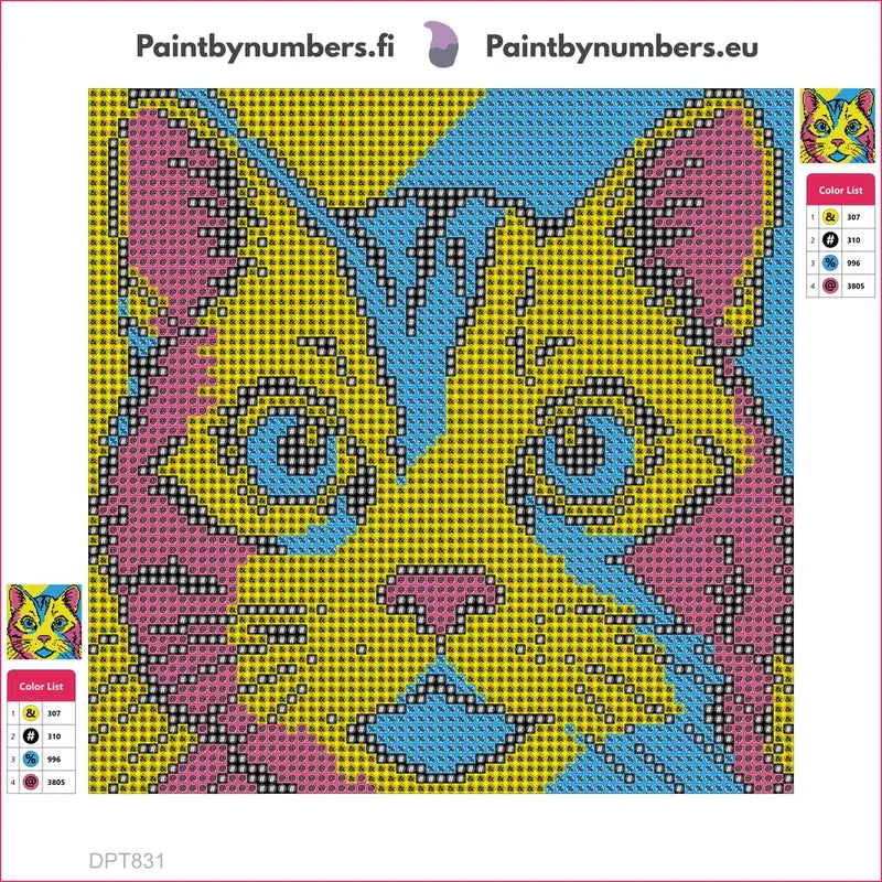 Pop Art Comic Cat timanttimaalauksen liimapintainen canvas 20x20cm