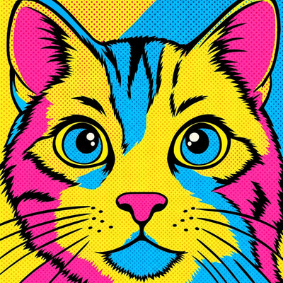 Pop Art Comic Cat, 20x20 cm timanttimaalaus – alkuperäinen kuva, josta kuvio on tehty