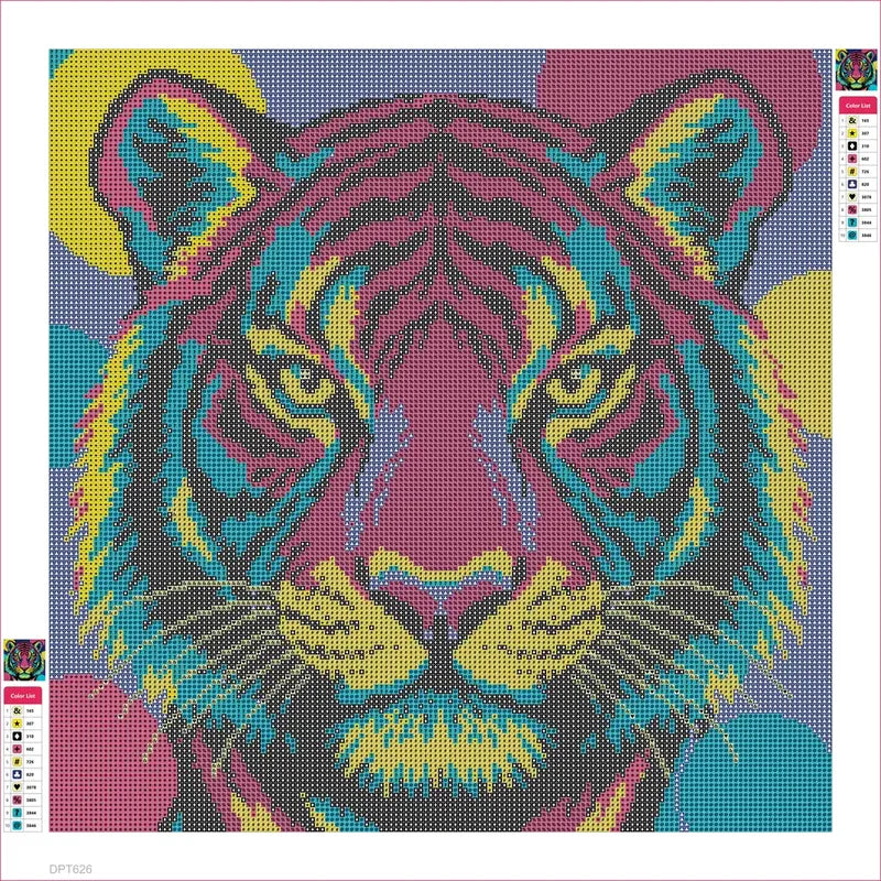 Pop Art Tiger in Magenta and Teal timanttimaalauksen liimapintainen canvas 40x40cm