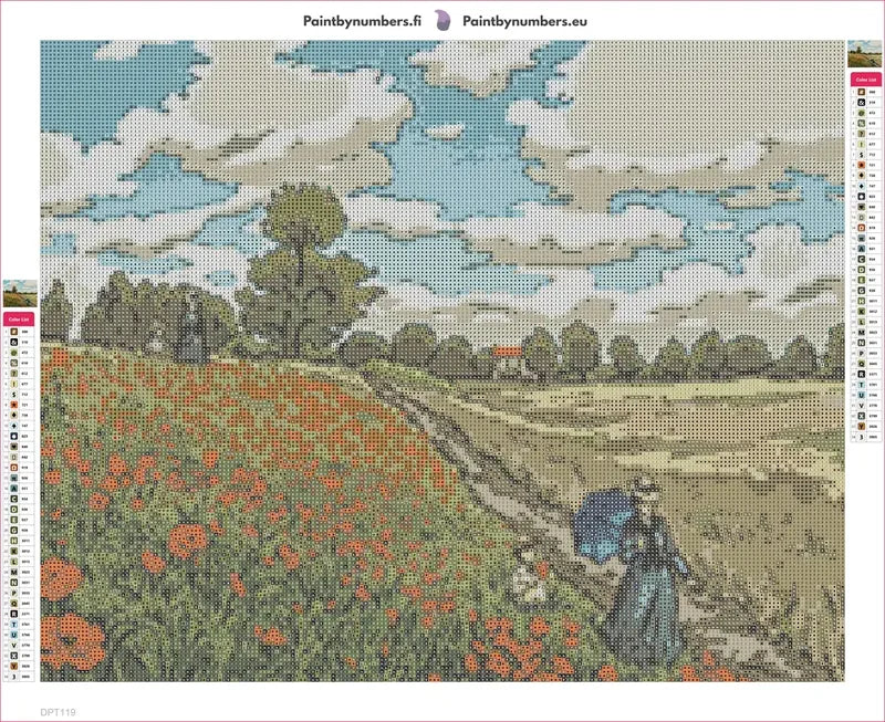 Poppy Field Coquelicots timanttimaalauksen liimapintainen canvas 50x40cm