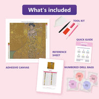 Thumbnail for portra 50x50cm timanttimaalauspaketin sisalto: liimapintainen canvas, varikartta, tyokalut ja timanttipussit