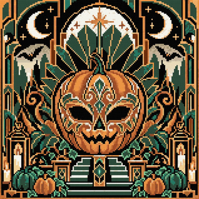 Pumpkin Art Deco Masquerade, 40x40 cm timanttimaalaus – lopullisen kuvion esikatselu