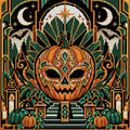 Thumbnail for Pumpkin Art Deco Masquerade, 40x40 cm timanttimaalaus – koko kuvion esikatselu ilman lähikuvaa