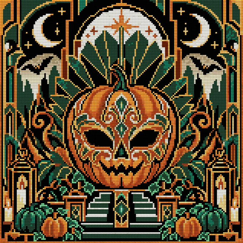 Pumpkin Art Deco Masquerade, 40x40 cm timanttimaalaus – koko kuvion esikatselu ilman lähikuvaa