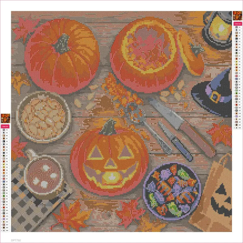 Pumpkin Carving Night from Above timanttimaalauksen liimapintainen canvas 50x50cm