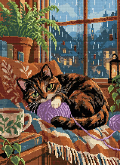 Purl beside the Rainy Window, 40x55 cm timanttimaalaus – lopullisen kuvion esikatselu