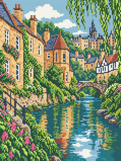 Quiet Water of Dean Village, 30x40 cm timanttimaalaus – lopullisen kuvion esikatselu