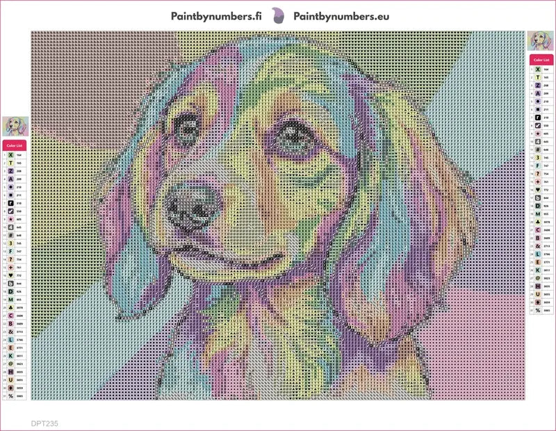 Rainbow Puppy timanttimaalauksen liimapintainen canvas 40x30cm