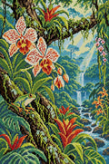 Thumbnail for Rainforest Orchid Canopy, 40x60 cm timanttimaalaus – koko kuvion esikatselu ilman lähikuvaa