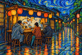 Thumbnail for Ramen Cart in the Kyoto Rain, 60x40 cm timanttimaalaus – alkuperäinen kuva, josta kuvio on tehty