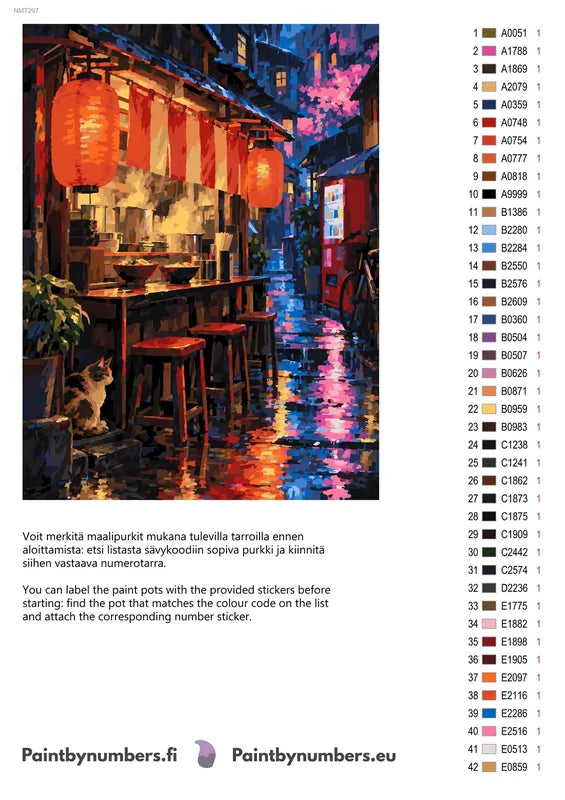 Numeromaalaus: Värikartta ja ohjeet - Ramen Stand in the Rain 30x40cm