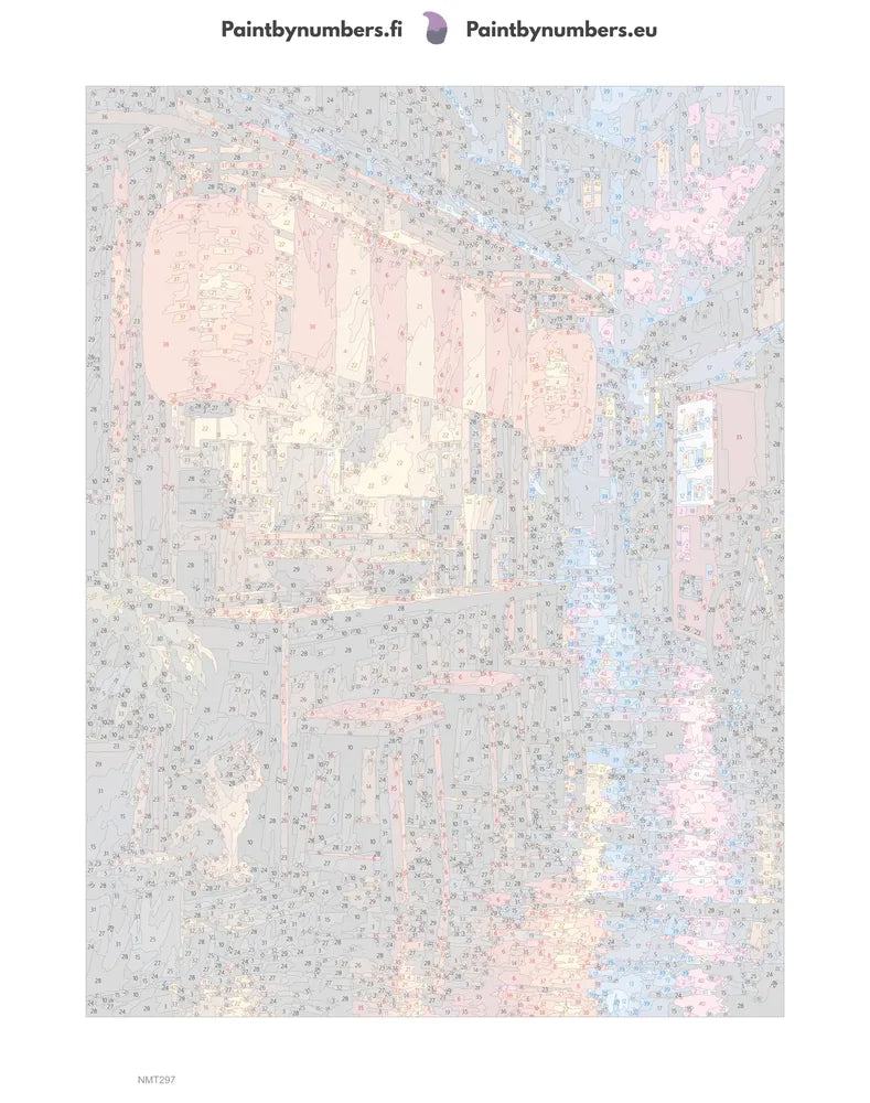 Numeromaalaus: Numeroitu kangas - Ramen Stand in the Rain 30x40cm