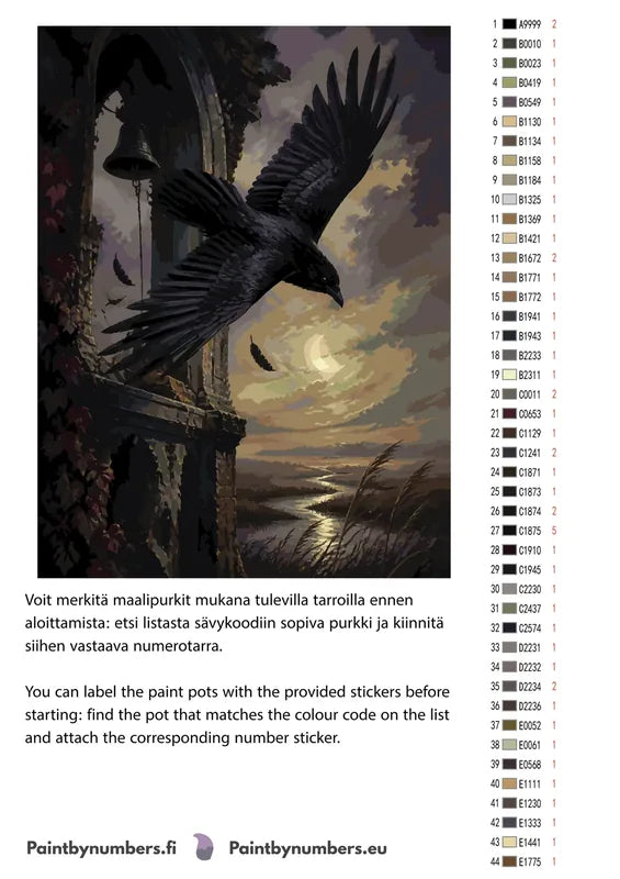 Värikartta ja ohjeet - Raven and Old Tower 60x80cm