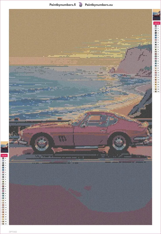 Red Car by the Coast timanttimaalauksen liimapintainen canvas 40x60cm