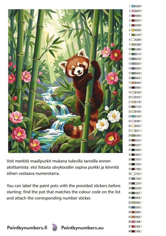 Värikartta ja ohjeet - Red Panda in Bamboo 40x50cm