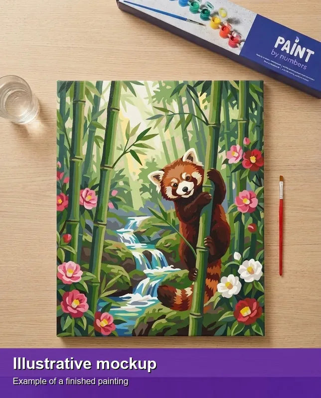Valmiin numeromaalauksen havainnekuva - Red Panda in Bamboo 40x50cm
