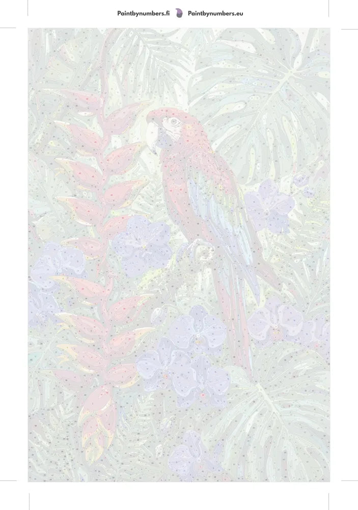 Numeroitu kangas - Red Parrot and Blue Flowers 40x60cm