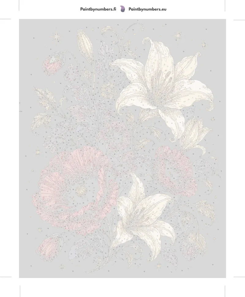 Numeroitu kangas - Red Poppies and White Lilies 40x50cm