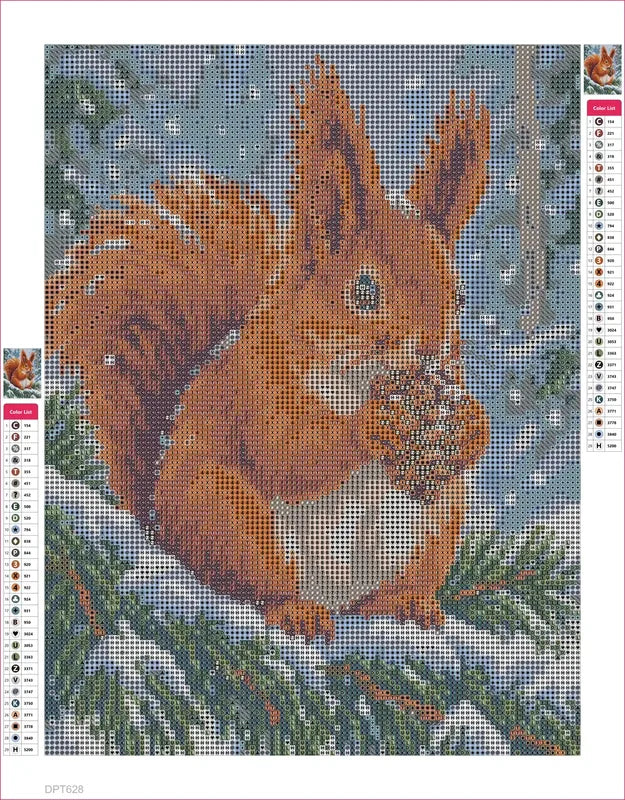 Red Squirrel in Snowy Pines timanttimaalauksen liimapintainen canvas 30x40cm