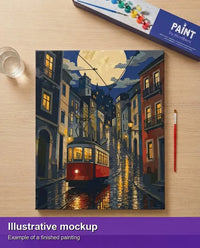 Thumbnail for Valmiin numeromaalauksen havainnekuva - Red Tram at Night 40x50cm