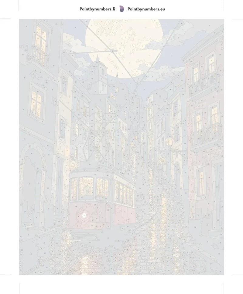Numeroitu kangas - Red Tram at Night 40x50cm