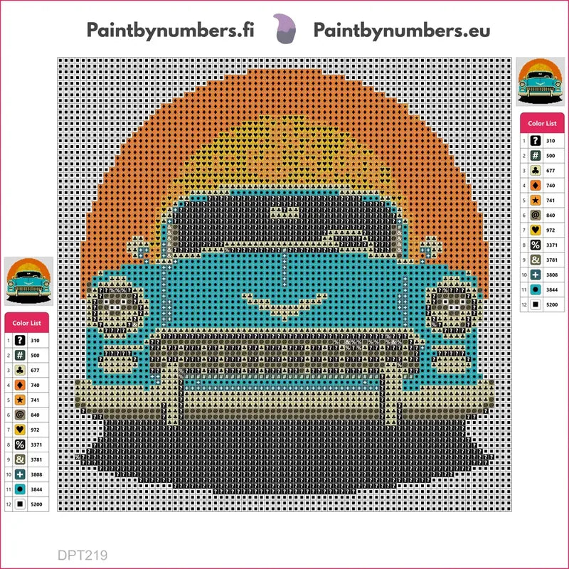 Retro Car timanttimaalauksen liimapintainen canvas 20x20cm