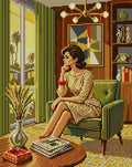 Thumbnail for Retro Woman in Midcentury Room, 40x50 cm timanttimaalaus – koko kuvion esikatselu ilman lähikuvaa