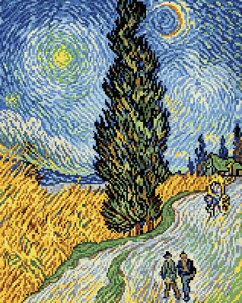 Road with Cypress and Star by Van Gogh, 40x50 cm timanttimaalaus – lopullisen kuvion esikatselu