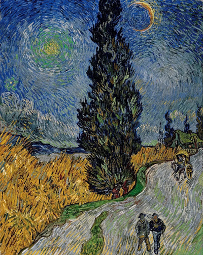 Road with Cypress and Star by Van Gogh, 40x50 cm timanttimaalaus – alkuperäinen kuva, josta kuvio on tehty