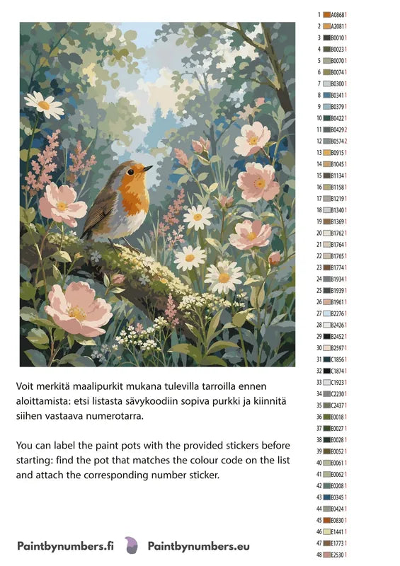 Värikartta ja ohjeet - Robin on Flowering Branch 40x50cm