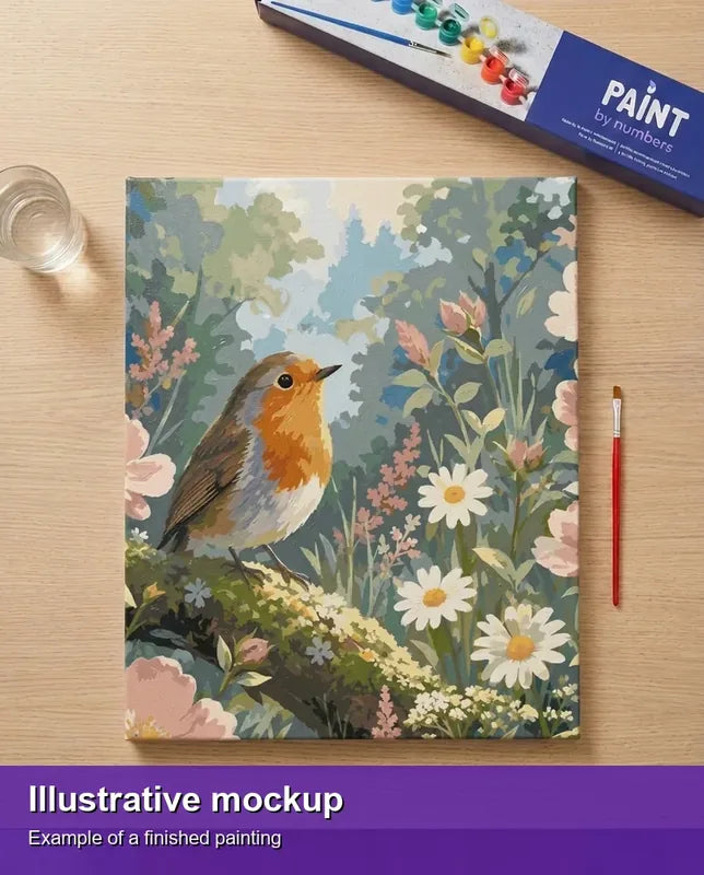 Valmiin numeromaalauksen havainnekuva - Robin on Flowering Branch 40x50cm