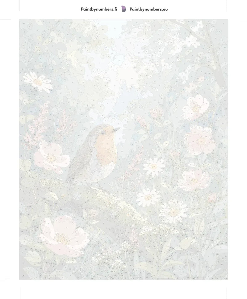 Numeroitu kangas - Robin on Flowering Branch 40x50cm