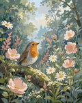 Thumbnail for Punarinta oksalla kukkien keskellä numeromaalaus. 40x50cm