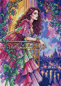 Thumbnail for Romantic Lady On Balcony, 50x70 cm timanttimaalaus – koko kuvion esikatselu ilman lähikuvaa