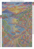 Thumbnail for Romantic Seaside Village Sunset timanttimaalauksen liimapintainen canvas 40x60cm