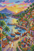 Thumbnail for Romantic Seaside Village Sunset, 40x60 cm timanttimaalaus – koko kuvion esikatselu ilman lähikuvaa